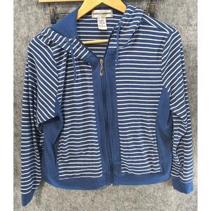 Cathy Daniel's Hooded Zip Up‎ Shirt Juniors/Women's Size M Blue White Stripe